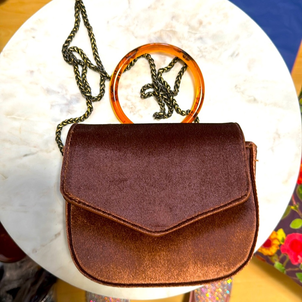 Anthropologie brown velvet cross body purse.